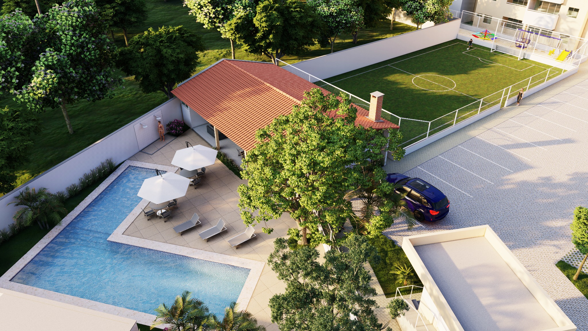 Área de lazer com mesas